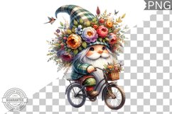 Floral Crown Gnome Rides A Bike Sublimation Clipart Design Product Image 1