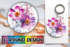 Serene Blossom: Round Floral Water Design Keychain PNG Product Image 1