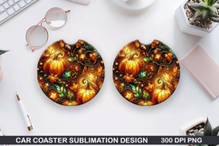 Pumpkin Car Coaster Sublimation| Halloween Coaster PNG Product Image 1