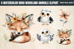Watercolor Boho Woodland Animals Clipart PNG Product Image 1