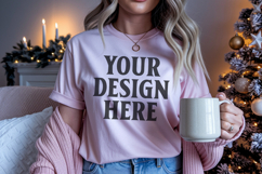 Bella Canvas 3001 Heather Peach Christmas Shirt Mockup, Tran Product Image 1