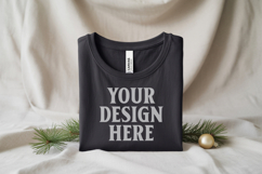 Christmas Bella Canvas 3001 Black Folded Tshirt Mckup Product Image 1