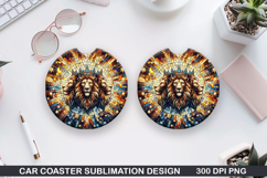 Lions Car Coaster Sublimation, 4th Of July Coaster PNG Product Image 1