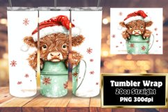 20oz Christmas Cow Tumbler Wrap - Watercolor Winter Design Product Image 1