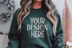 Christmas Gildan 18000 Forest Green Crewneck Sweatshirt Mock Product Image 1