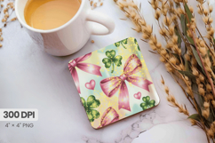 Pink Bows and Shamrocks Glitter Square Coaster PNG Sublimati Product Image 1