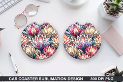 Flower Car coaster sublimation, Summer Coaster PNG Design Product Image 1
