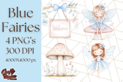 Pastel Blue Fairy Garden Clipart, Enchanted Cottagecore Png Product Image 1