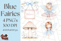 Pastel Blue Fairy Garden Clipart, Enchanted Cottagecore Png Product Image 1