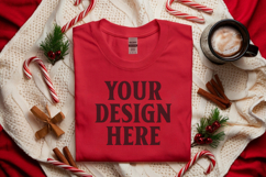 Gildan 5000 Red Folded Christmas Mockup, G5000 mockup Product Image 1