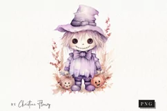 Watercolor Purple Scarecrow Clipart | Watercolor Halloween Product Image 1