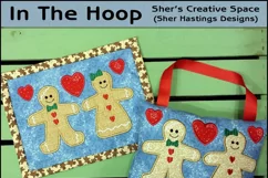 Gingerbread Friends Mug Rug or Doorknob Hanger Pattern - Machine Embroidery & Applique Product Image 1