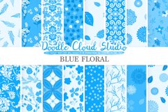 Blue Floral digital paper, Blue Floral pattern Flowers Dhalia Leaves Damask Calico background Instant Download for Personal &amp; Commercial Use Product Image 1