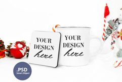 Christmas Camping Mug & Coaster Mockup, Holiday mockup Product Image 1