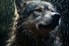 Majestic wolf in gentle rainfall Product Image 1