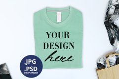 Mint Folded T-shirt Mockup, Light Green t-shirt mock up Product Image 1