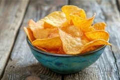 Crispy potato chips in ceramic bowl Product Image 1