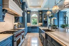 Luxury modern kitchen interior with blue cabinets Product Image 1