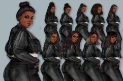 African American Plus size girl clipart, Denim fashion girl Product Image 5
