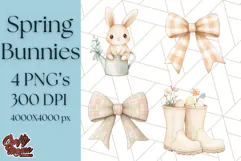 Spring Bunnies PNG Watercolor Bunny Clipart, Pastel Easter Product Image 1