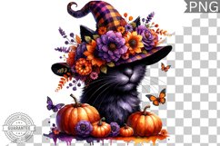 Halloween Cat Flowers Sublimation - Clipart PNG Design Product Image 1