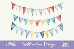 Birthday Bunting &amp; Party Garland Watercolor Clipart PNG Product Image 1