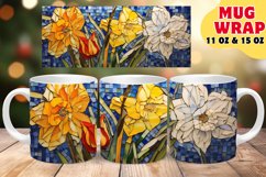 STAINED GLASS FLORAL OPULENCE SUBLIMATION 11OZ 15OZ MUG WRAP Product Image 1