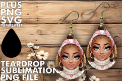 Elegant Teardrop Earrings Art PNG, Afro Girl Product Image 1
