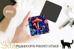 Cartoon Mushrooms Magnet PNG, Neon Mushrooms Sublimation Product Image 1