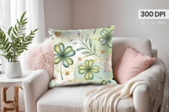 Soft Rainbow Clover Floral Pillow PNG Sublimation Design Product Image 1