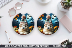 Halloween Dog Car Coaster Sublimation| Halloween Coaster PNG Product Image 1