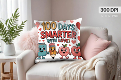 100 days of school Pillow Design, Teacher PNG Sublimation Product Image 1