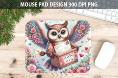 Watercolor Owl Mouse Pad Sublimation - Valentines Png Product Image 1