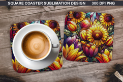 Flowers Coaster Sublimation, Spring Coaster PNG Design Product Image 1