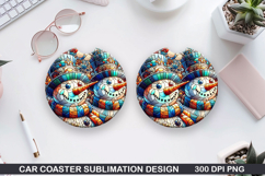 Snowman Car Coaster Sublimation|Christmas Coaster PNG Design Product Image 1