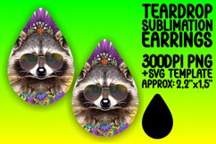 Colorful Raccoon &amp; Bloom Teardrop Earrings Sublimation Product Image 1