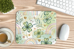 Soft Rainbow Clover Floral Mouse Pad PNG Sublimation Design Product Image 1