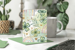 Soft Rainbow Clover Floral Greeting Card PNG Sublimation Des Product Image 1