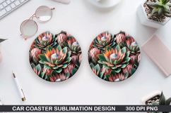 Flowers Car Coaster Sublimation| Flowers Coaster PNG Design Product Image 1