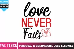 Love Never Fails | Plaid Letters | Valentine T-Shirt Design Product Image 1