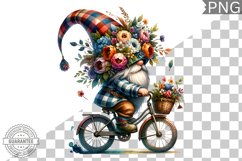Floral Crown Gnome Rides A Bike Sublimation Clipart Design Product Image 1