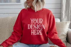 Red Gildan 18000 Crewneck Sweatshirt Mockups,G18000 Product Image 1