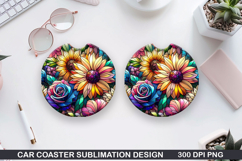Flower Car coaster sublimation, Summer Coaster PNG Design Product Image 1