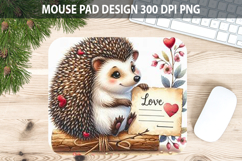 Watercolor Hedgehog Mouse Pad Sublimation - Valentines PNG Product Image 1