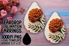 Vibrant Teardrop Earrings Template Art , 3D Flower Product Image 1