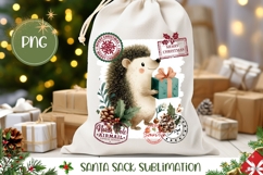 Cartoon Hedgehog Santa Sack PNG, Christmas Gift Bag Design Product Image 1