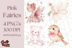 Pastel Pink Fairy Garden Clipart, Enchanted Cottagecore Png Product Image 1