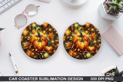 Pumpkin Car Coaster Sublimation| Halloween Coaster PNG Product Image 1