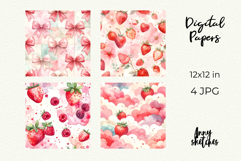 Strawberry Milk Digital Paper Watercolor Seamless Patterns Product Image 2