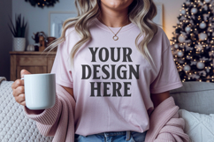 Bella Canvas 3001 Heather Peach Christmas Shirt Mockup, Tran Product Image 1
